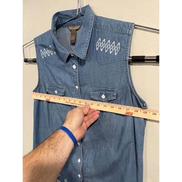 Bit & Bridle Dress Size Large Blue Button Down Pockets Sleeveless Cotton - Picture 5 of 6